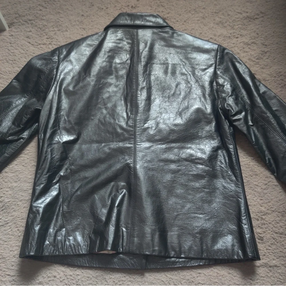 Liz Claiborne Black Leather Jacket Silver Tone Turn-lock closure Pink dot lining - Picture 6 of 6